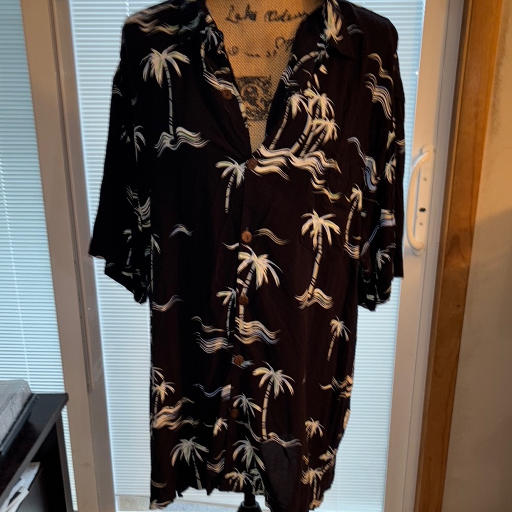 Tropical Black Shirt with Palm Print